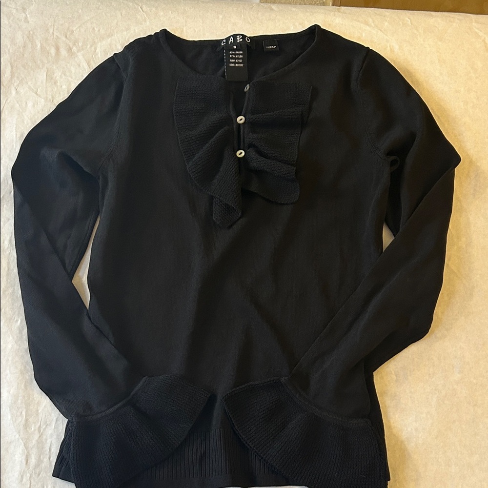 Cabo Black Ruffled-Accent Long Sleeve Top